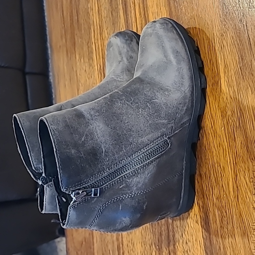 SOREL Womens Gray Goring Non-Slip Joan Of Arctic Round Toe Leather Booties 9